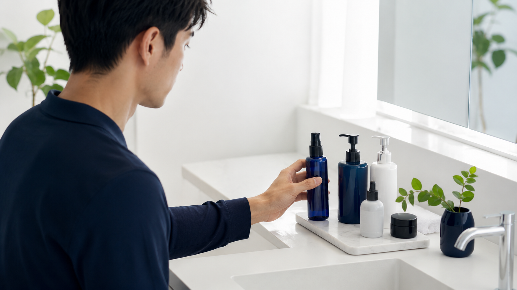 育毛剤やスカルプケア用品を選ぶイメージ